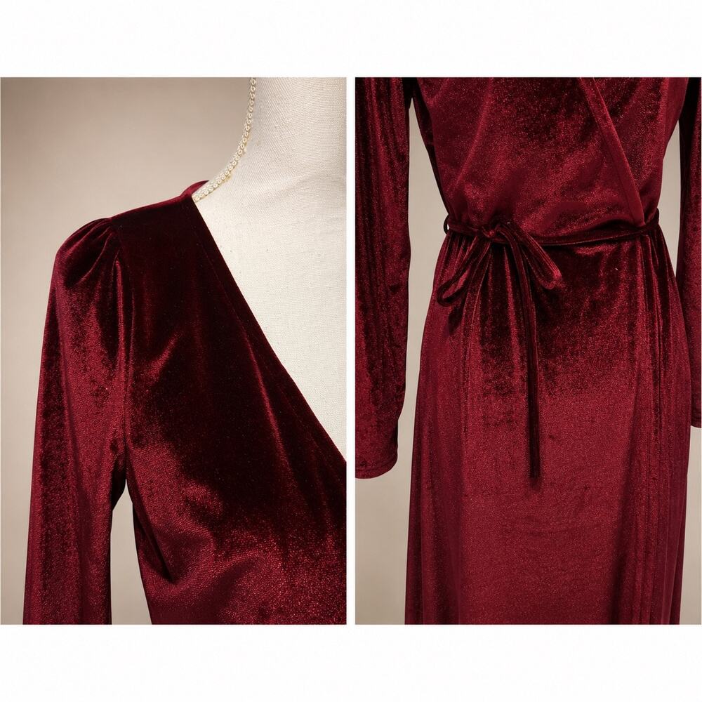 Baltic Born Burgundy Velvet Maxi Wrap Sofia Long Sleeve Dress Formal Gown L NWT - Picture 5 of 8